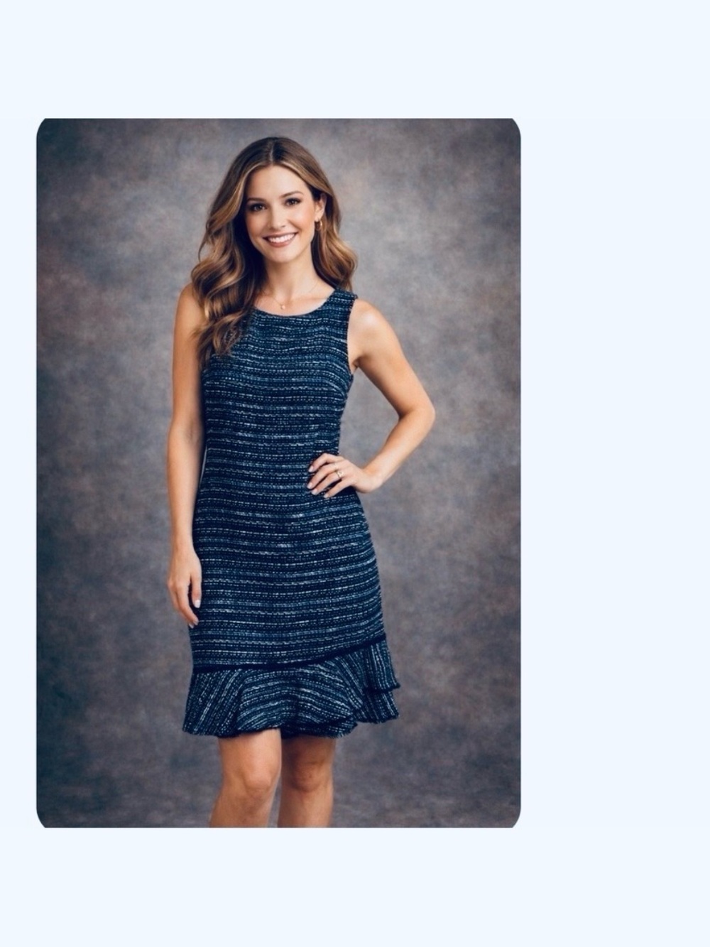 Karl Lagerfeld Tweed Blue and Black Career Asymmetrical Dress